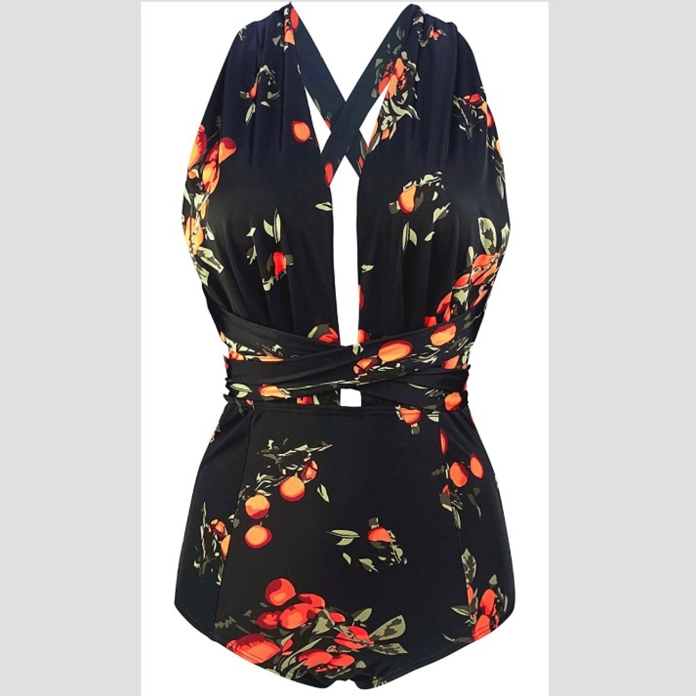 Retro One Piece Backless Bather Swimsuit High Waisted Pin Up Swimwear 3X